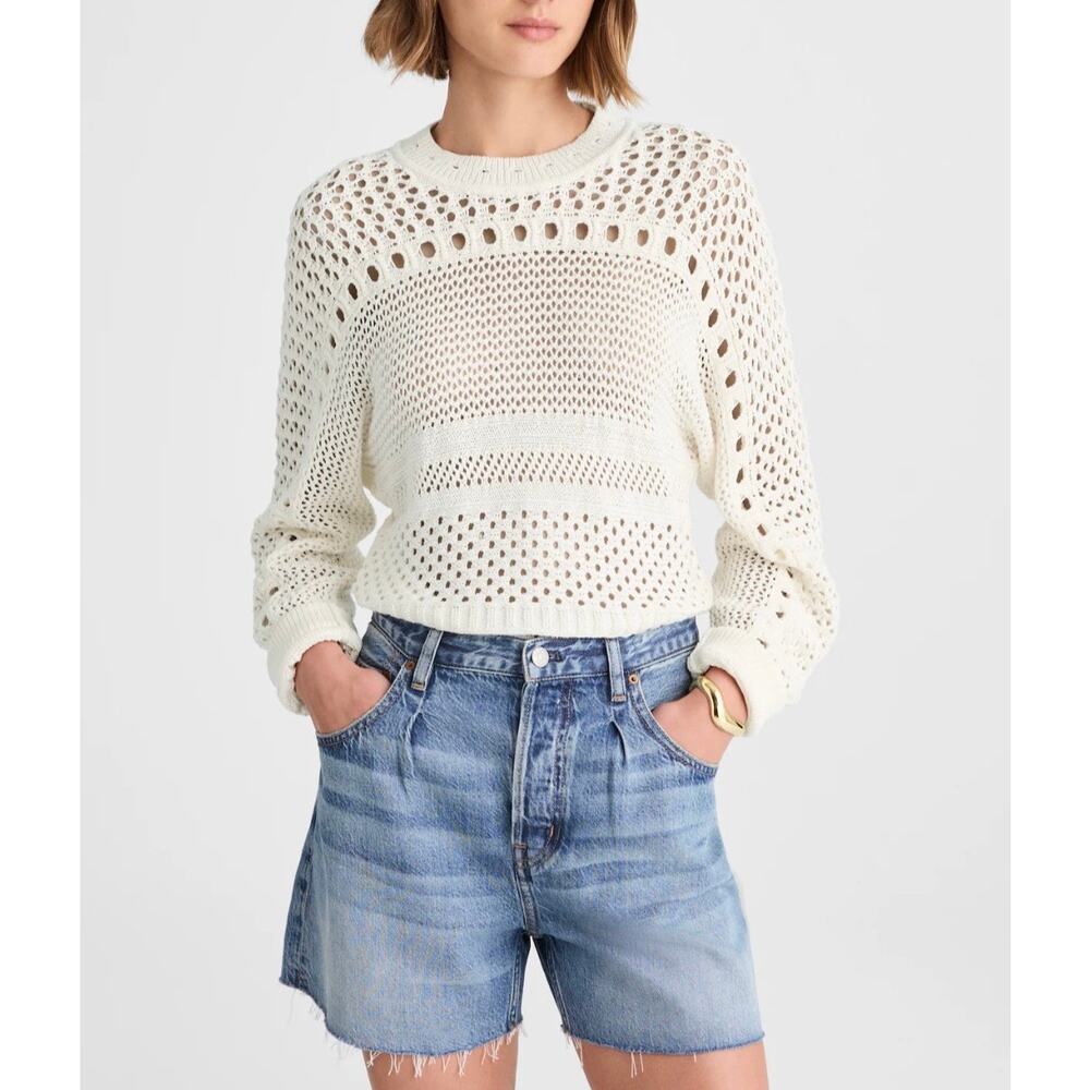 NWOT MADEWELL White Open Stitch Cotton Pullover Sweater Size Medium